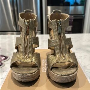Michael Kors Gold Wedge Sandals with Gladiator Design